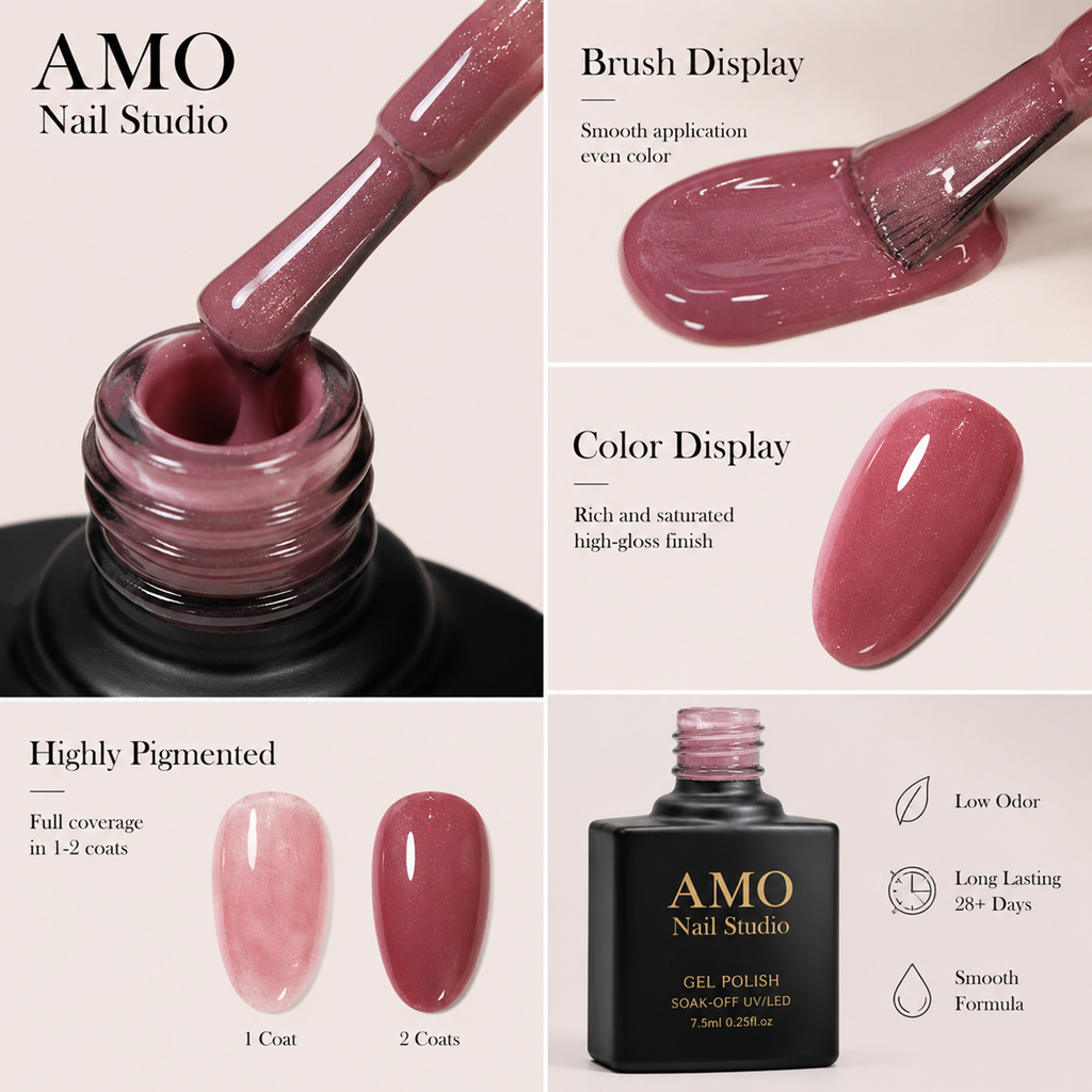 AMO Cat Eye Magnetic UV Gel Polish | Cherry Red Color Shimmer Glossy Nail Art Gel for Salon & Home Use