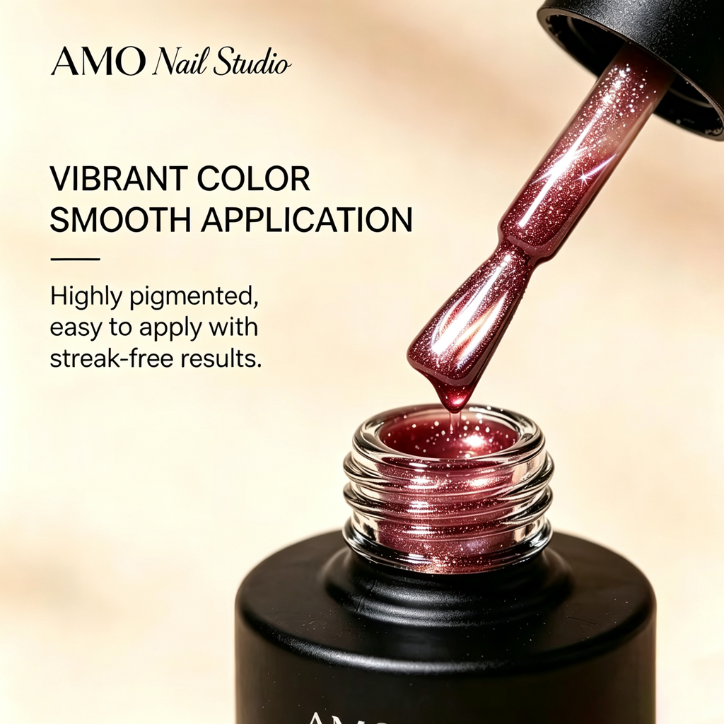 AMO Cat Eye Magnetic UV Gel Polish |Deep burgundy Color Shimmer Glossy Nail Art Gel for Salon & Home Use