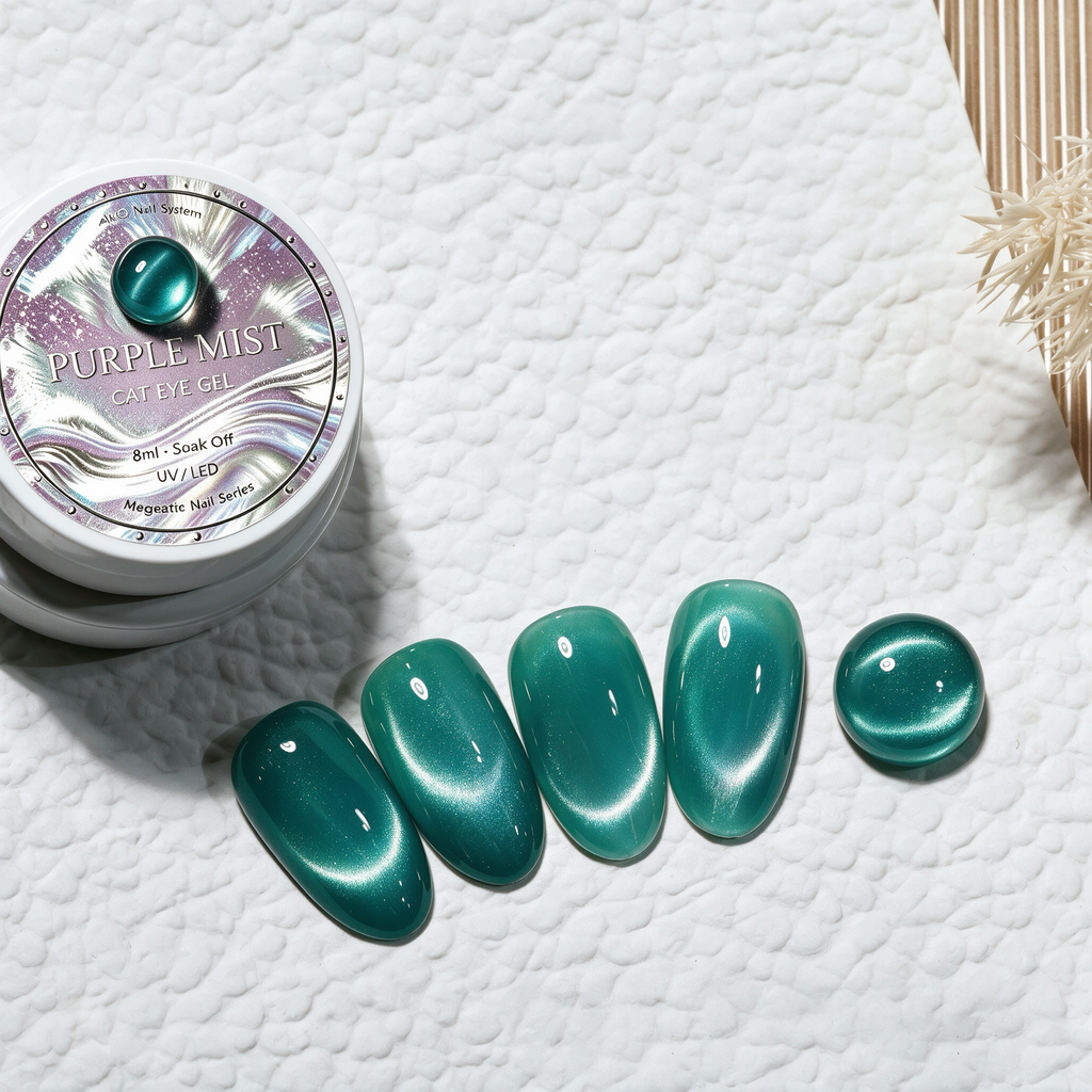 AMO Cat Eye Magnetic UV Gel Polish | Emerald Green Glass Bead Shimmer Canned Nail Gel for Salon & Home DIY