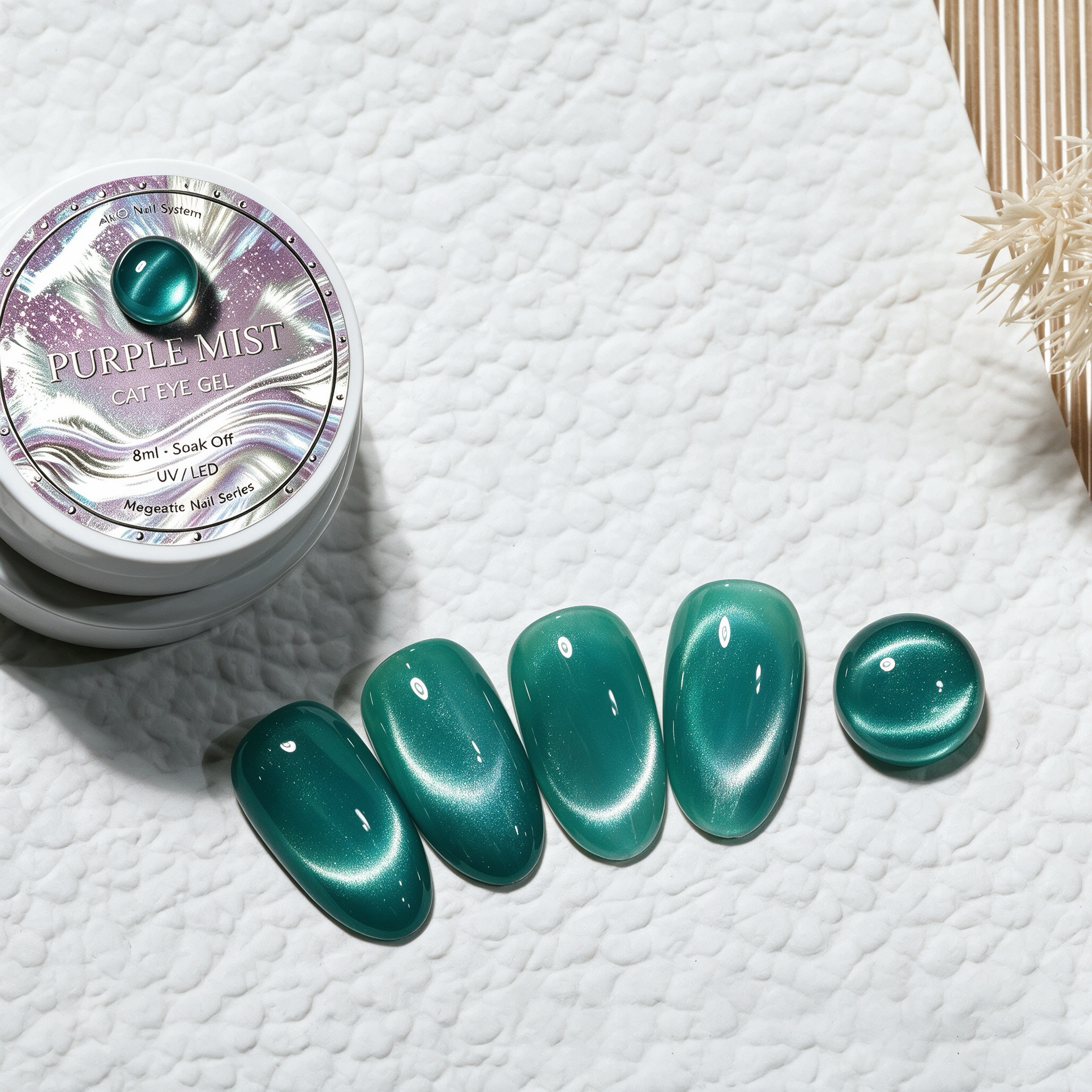 AMO Cat Eye Magnetic UV Gel Polish | Emerald Green Glass Bead Shimmer Canned Nail Gel for Salon & Home DIY