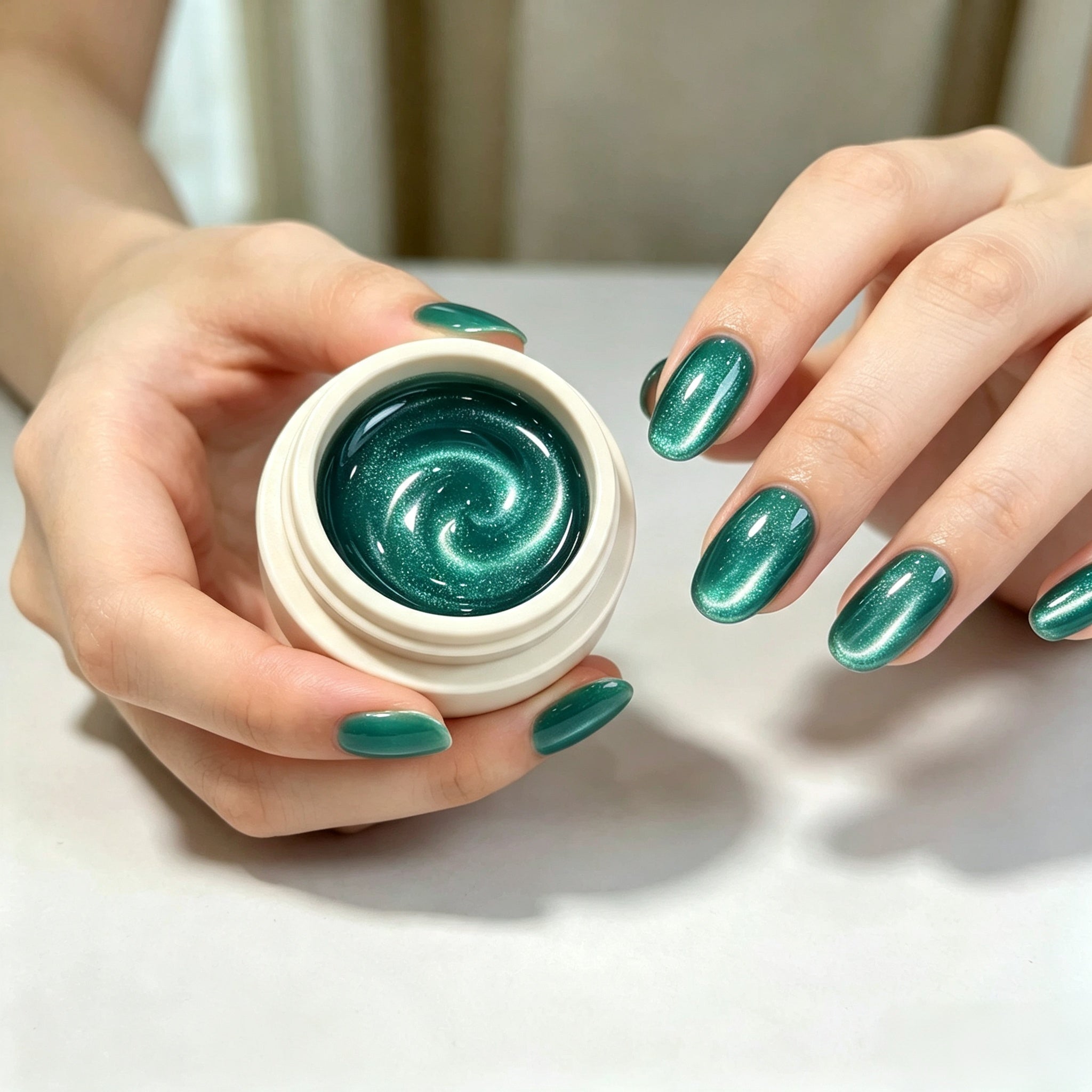 AMO Cat Eye Magnetic UV Gel Polish | Emerald Green Glass Bead Shimmer Canned Nail Gel for Salon & Home DIY