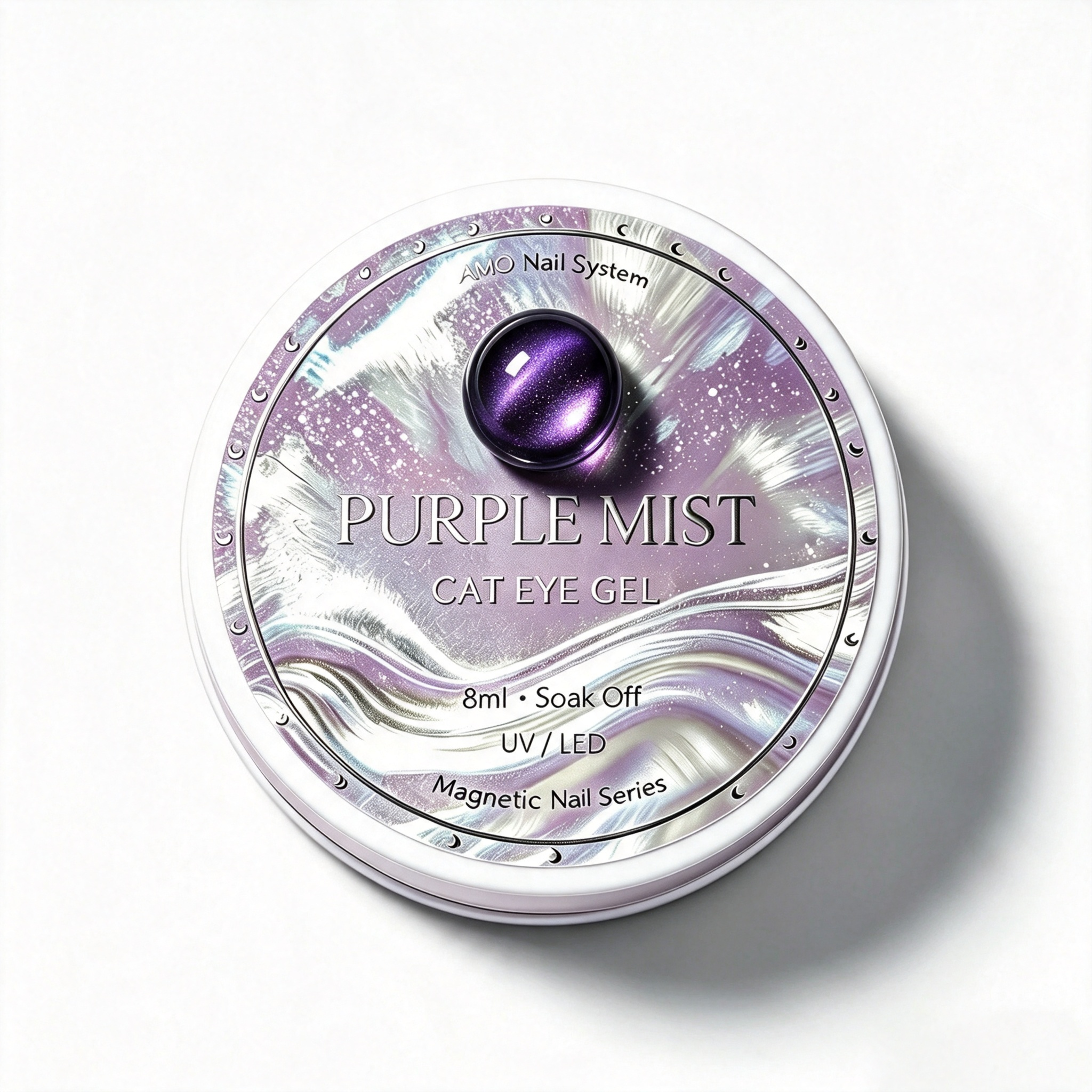 AMO Dark Moon Magnetic Cat Eye UV Gel Polish | Deep Grape Purple #007 Glass Bead Shimmer Canned Nail Gel for Salon & DIY