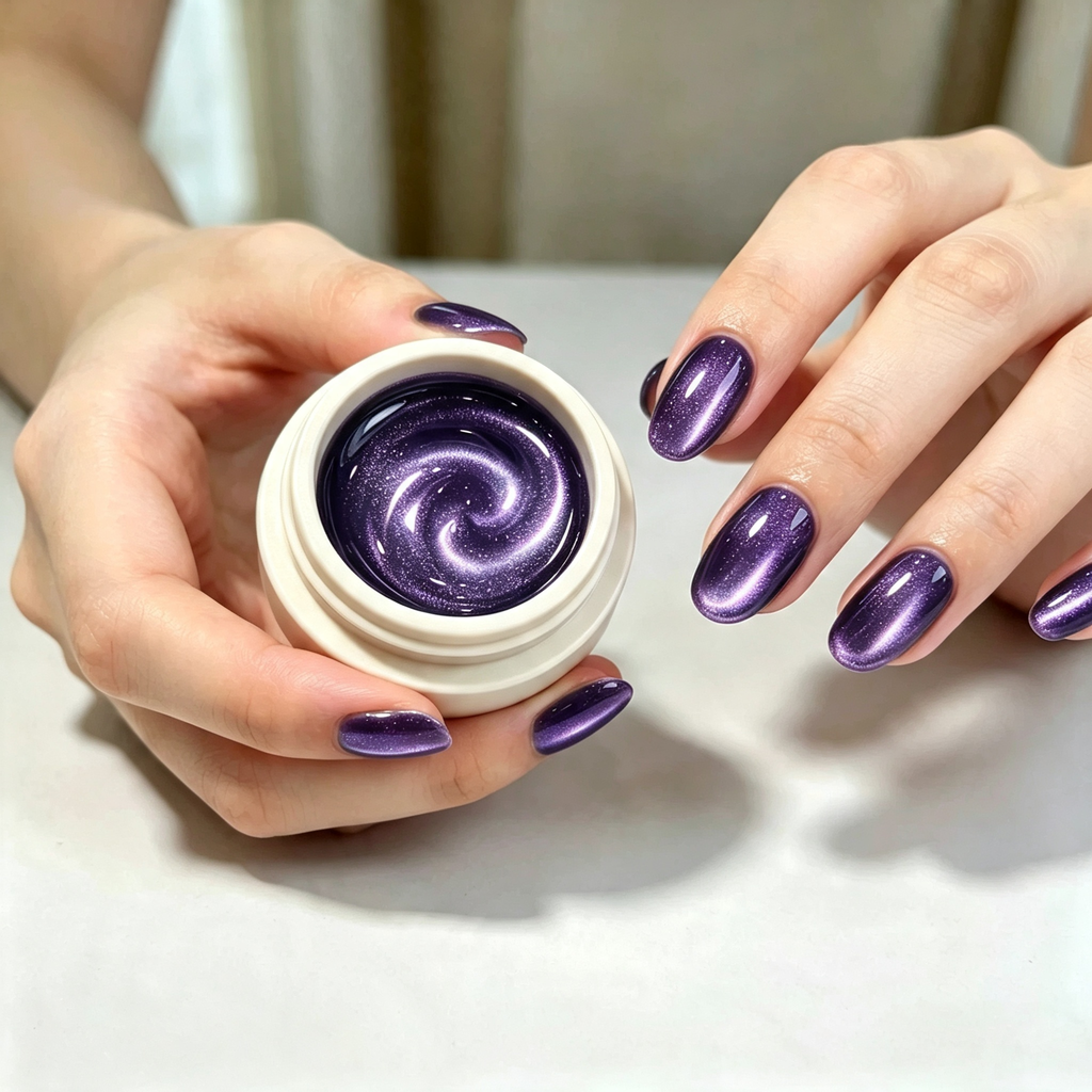 AMO Dark Moon Magnetic Cat Eye UV Gel Polish | Deep Grape Purple #007 Glass Bead Shimmer Canned Nail Gel for Salon & DIY
