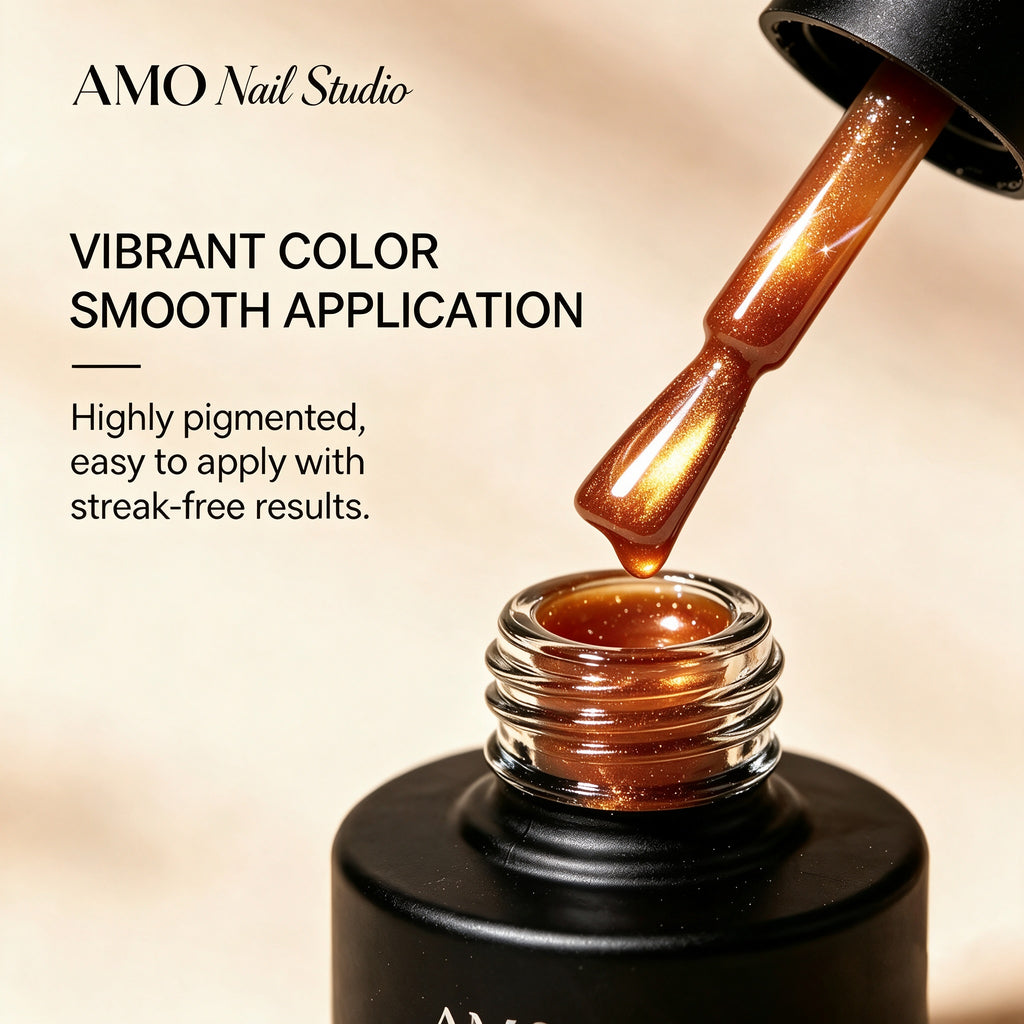 AMO Cat Eye Magnetic UV Gel Polish | Orange Color Shimmer Glossy Nail Art Gel for Salon & Home Use