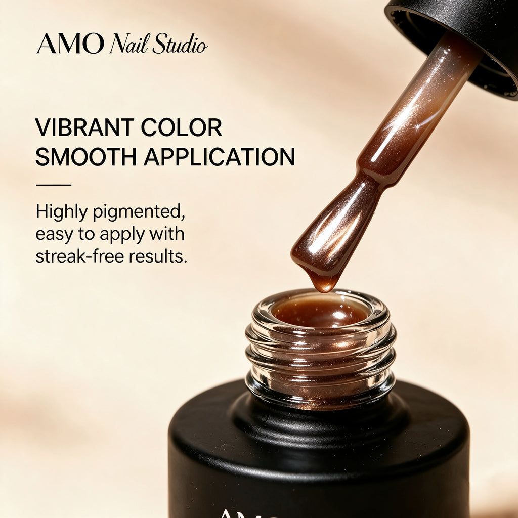 AMO Cat Eye Magnetic UV Gel Polish | Brown Color Shimmer Glossy Nail Art Gel for Salon & Home Use