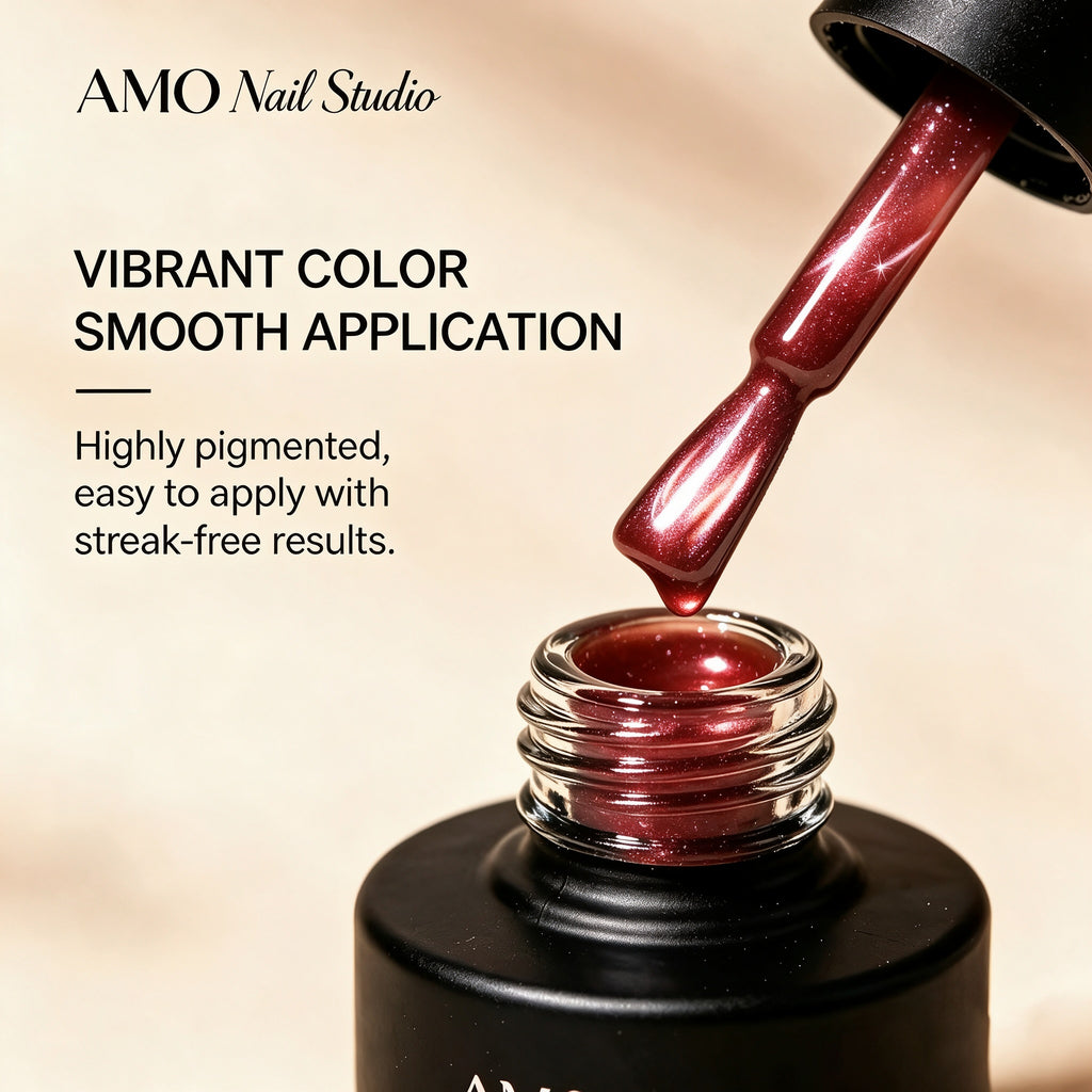 AMO Cat Eye Magnetic UV Gel Polish | Grape Red Color Shimmer Glossy Nail Art Gel for Salon & Home Use