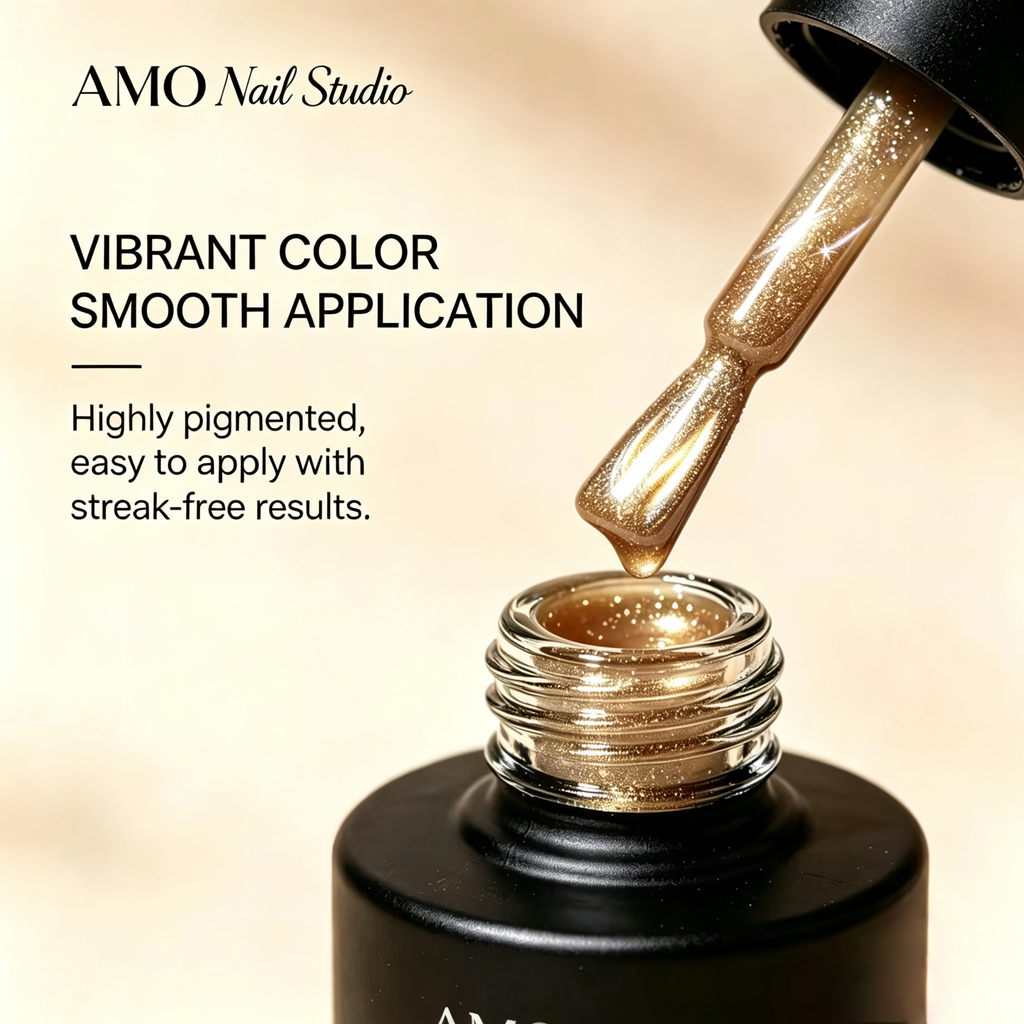 AMO Cat Eye Magnetic UV Gel Polish | Rich gold Color Shimmer Glossy Nail Art Gel for Salon & Home Use