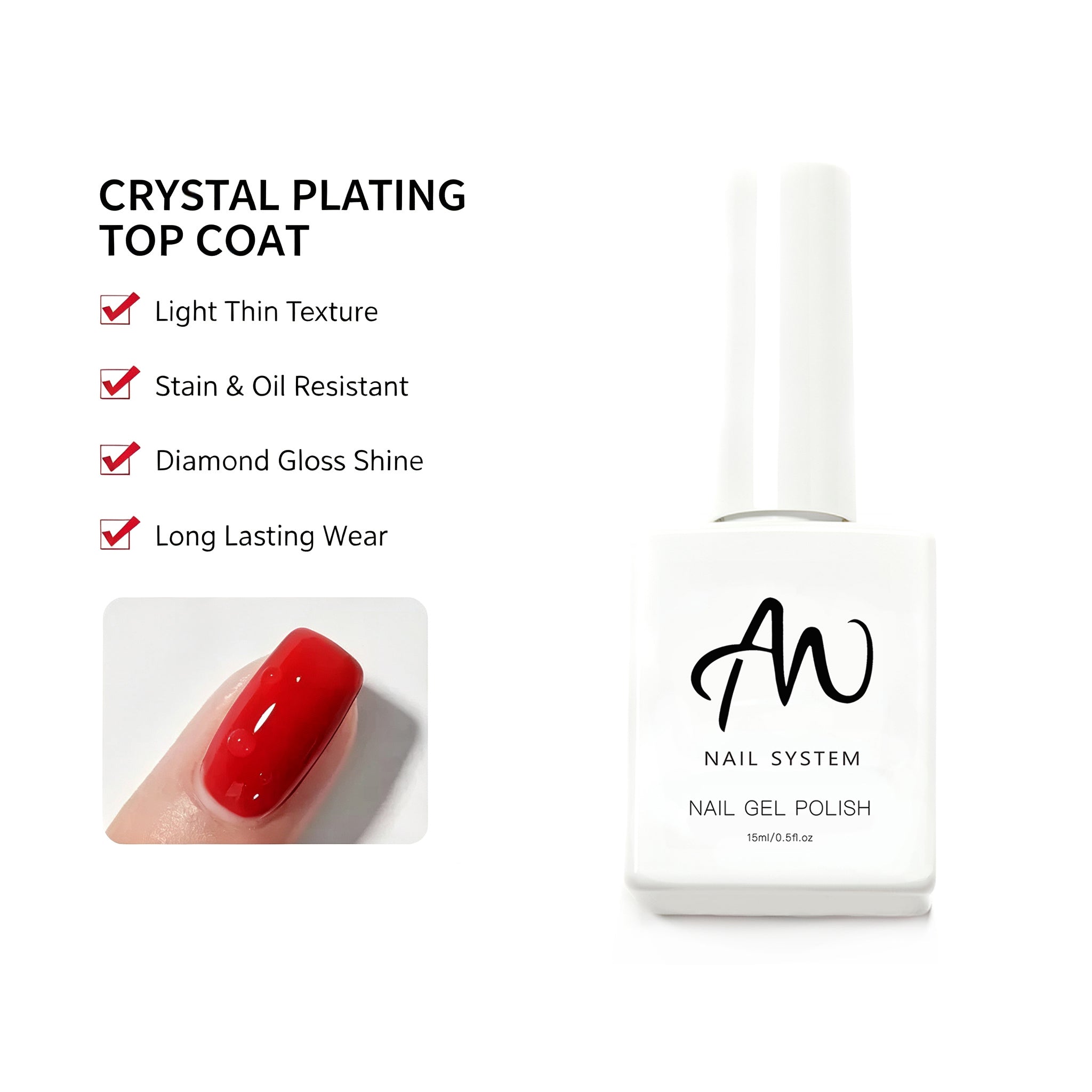 AMO Crystal Plating Top Coat Gel | High Shine Long Lasting No Wipe Gloss Sealer For Professional Nail Salon