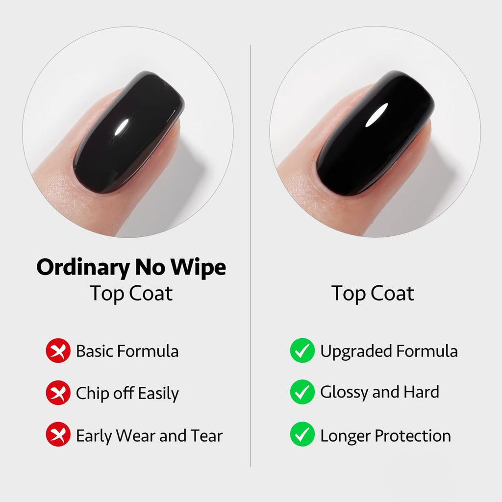 AMO Nail No Wipe Gel Top Coat, Super Gloss Crystal Shine, Non Yellowing Chip Resistant Soak Off UV LED Gel Finish for Salon & Home DIY Manicure 15ml