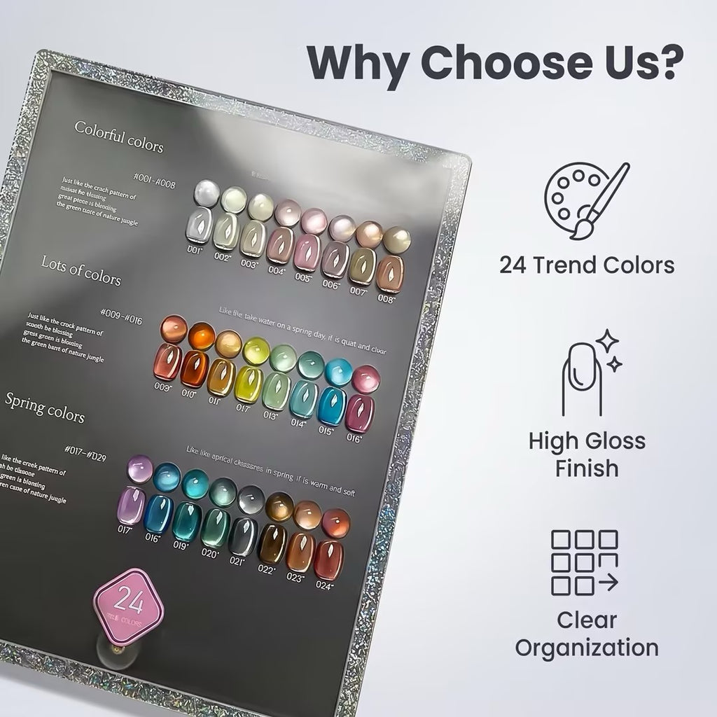 24 Colors Cat Eye Gel Nail Polish Set | Low MOQ Custom Private Label